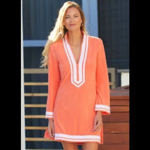 Cabana Life Coral/White Trim Terry Tunic, Size XL, Coral, New with Tags…